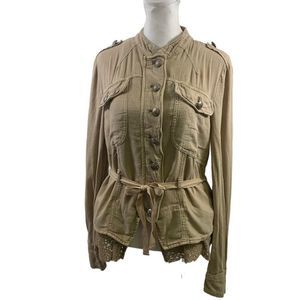 Free People Tan Peplum Eyelet Military Jacket Size XS